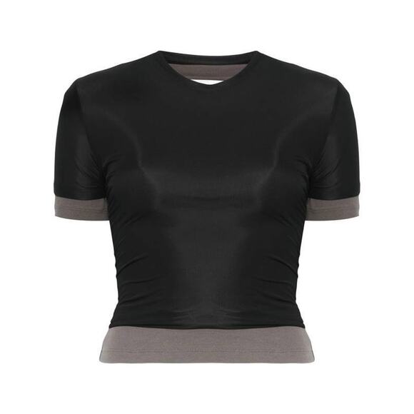 Christopher Esber Sheer Overlay Rib Tee Shirt in Black & Grey AU 12 US 8 - Picture 5 of 5